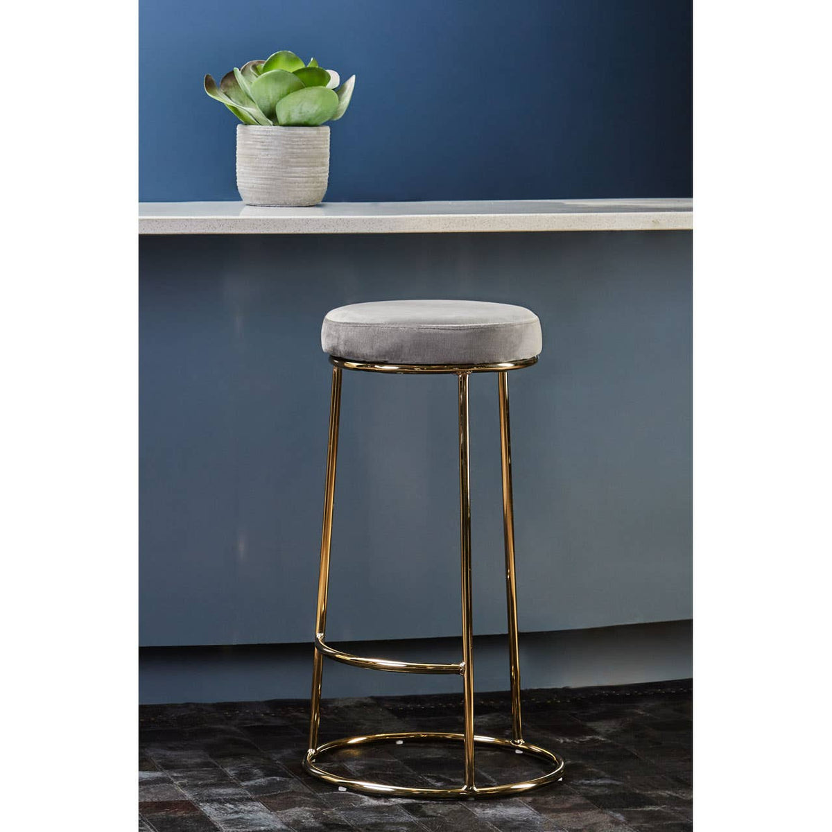 Manhattan Grey Velvet Tall Bar Stool.