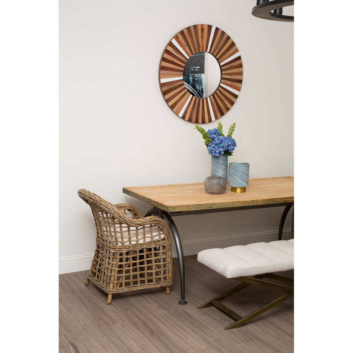 New Foundry Dining Table With Elm Wood Top.