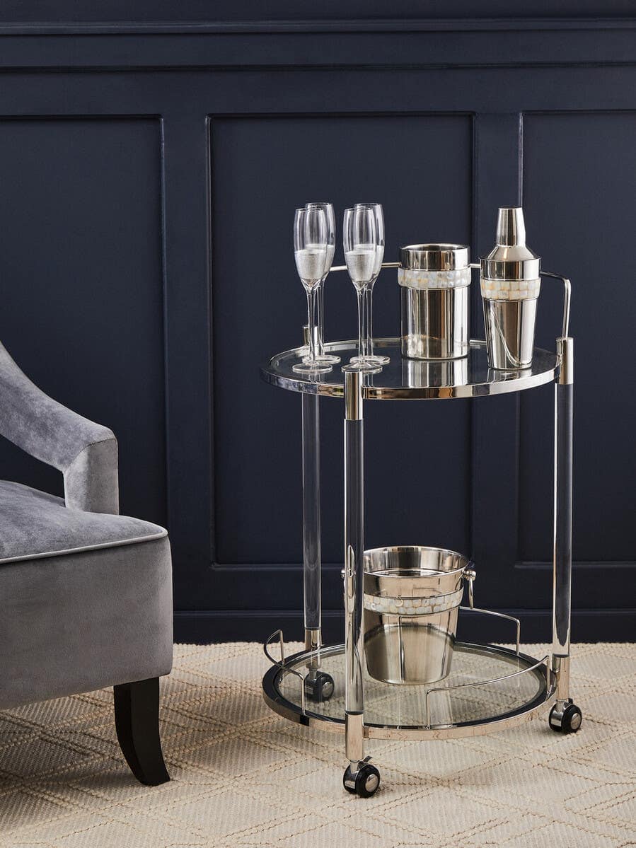 Oria Round Drinks Trolley With Acrylic Supports.