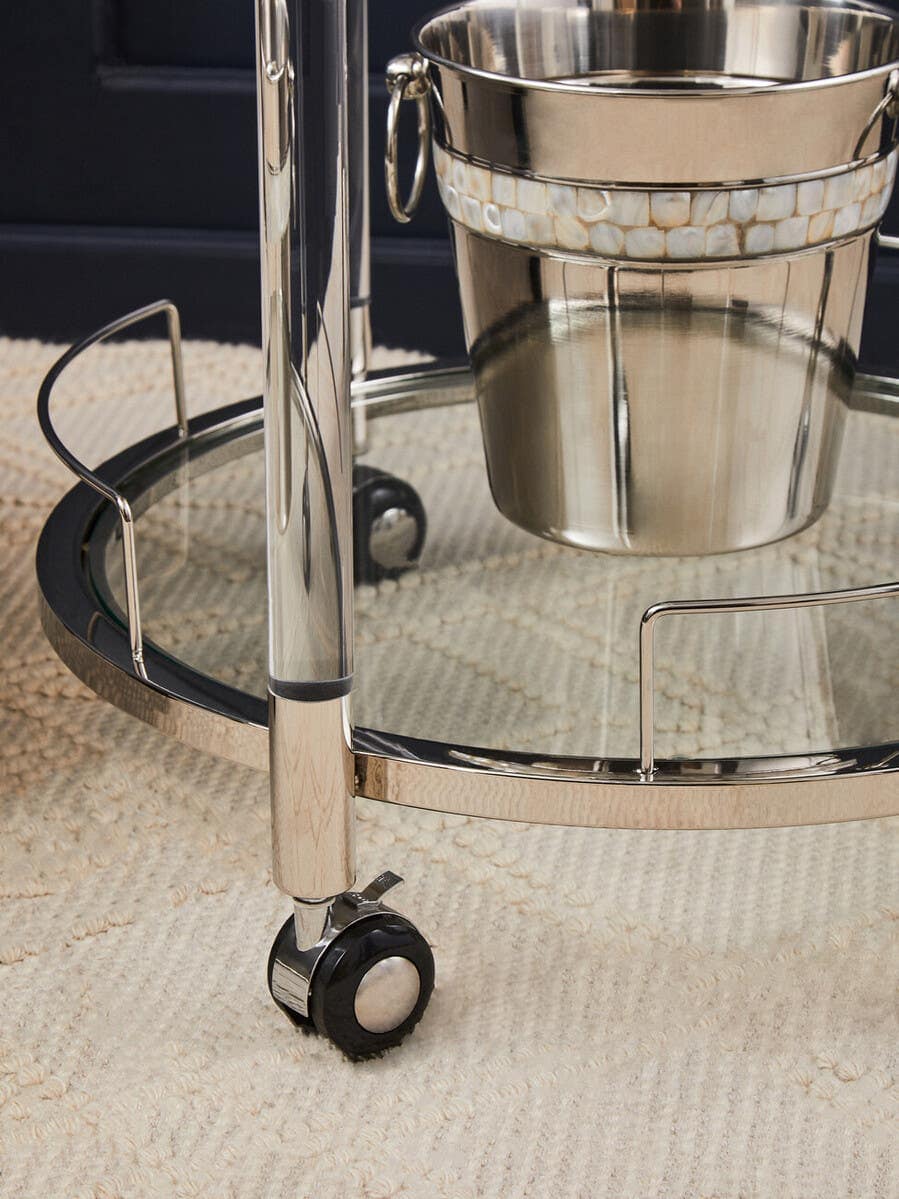 Oria Round Drinks Trolley With Acrylic Supports.