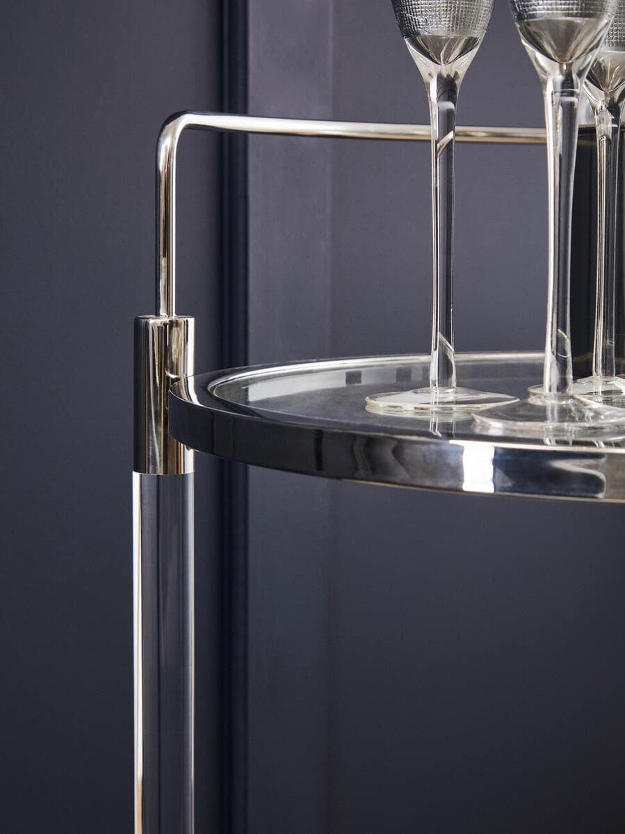 Oria Round Drinks Trolley With Acrylic Supports.