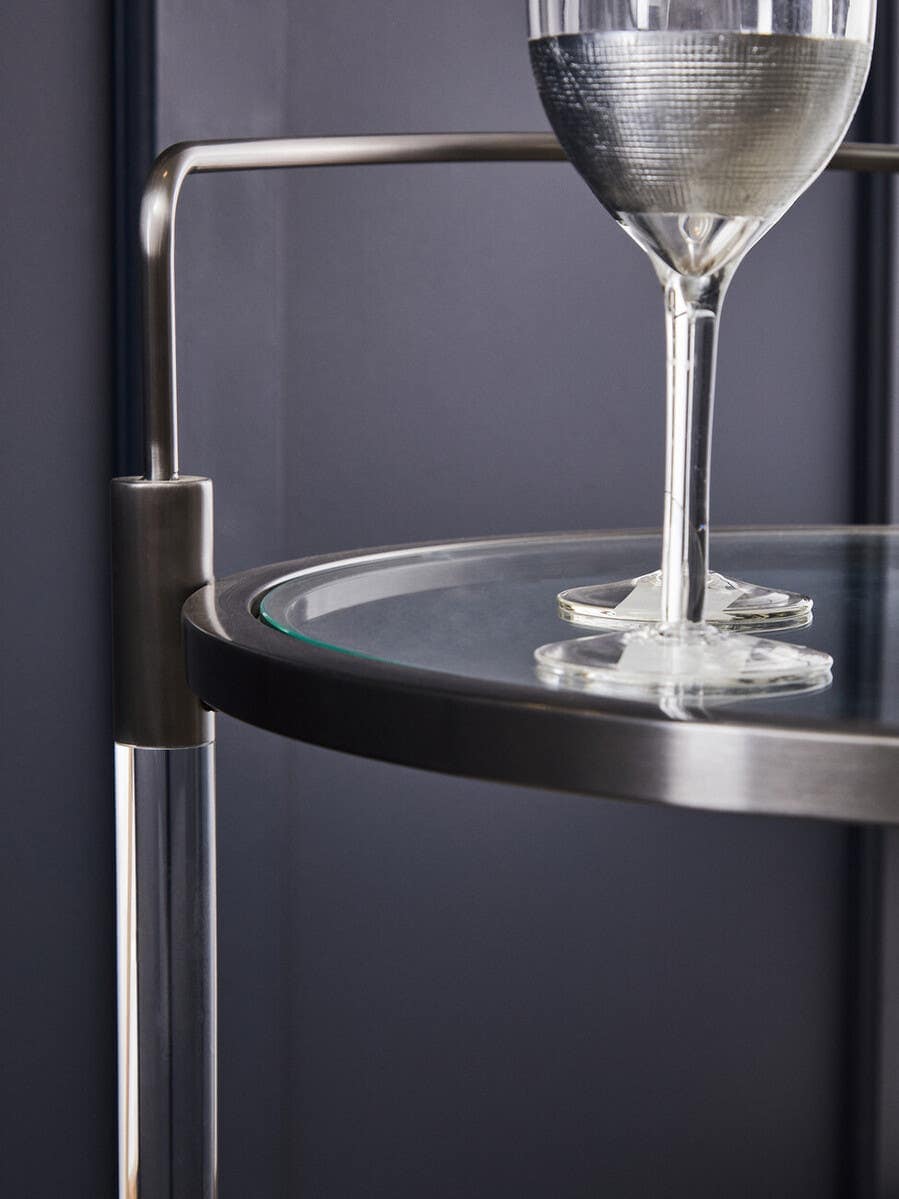 Oria Round Drinks Trolley With Acrylic Supports.