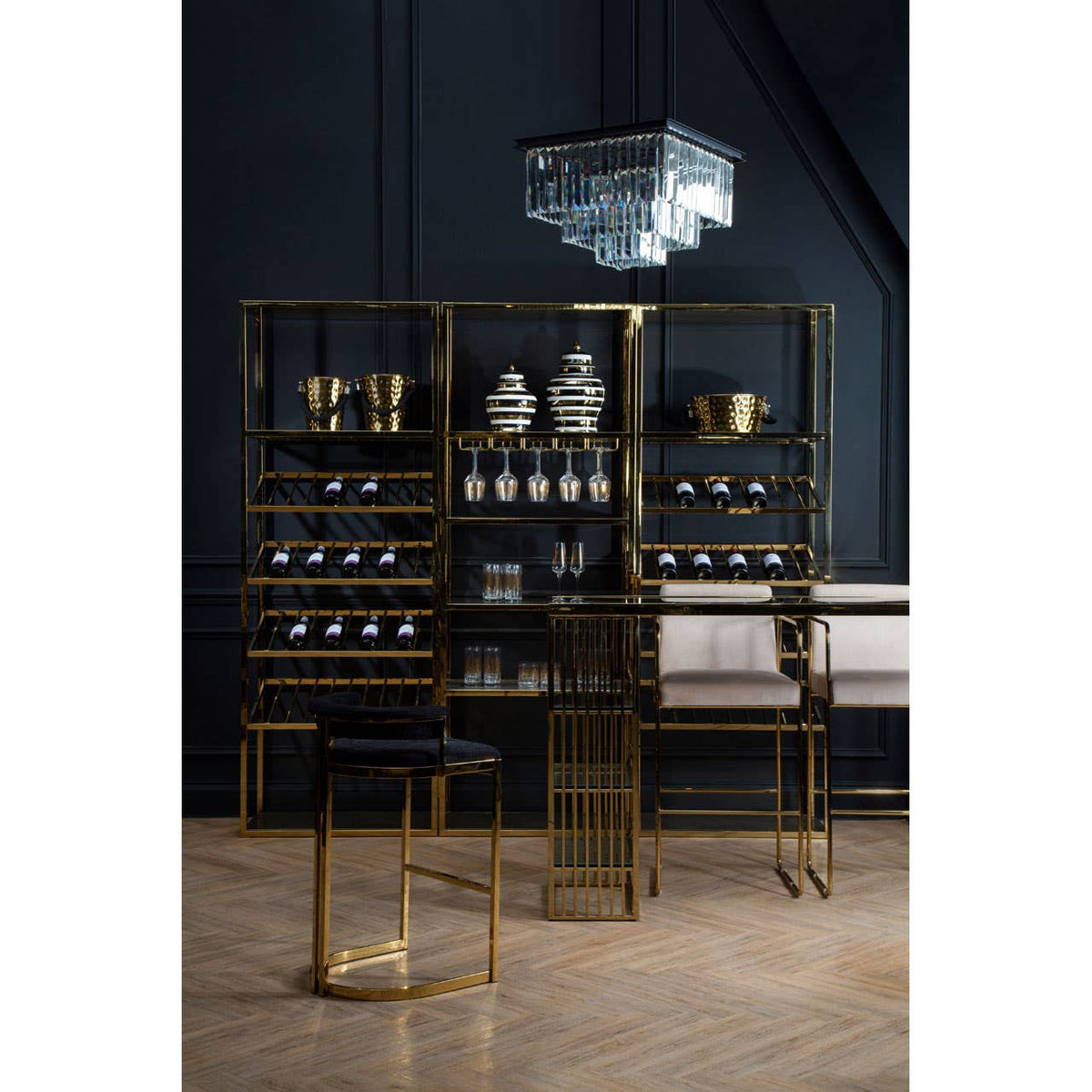 Piermont Black Velvet & Gold Bar Stool.