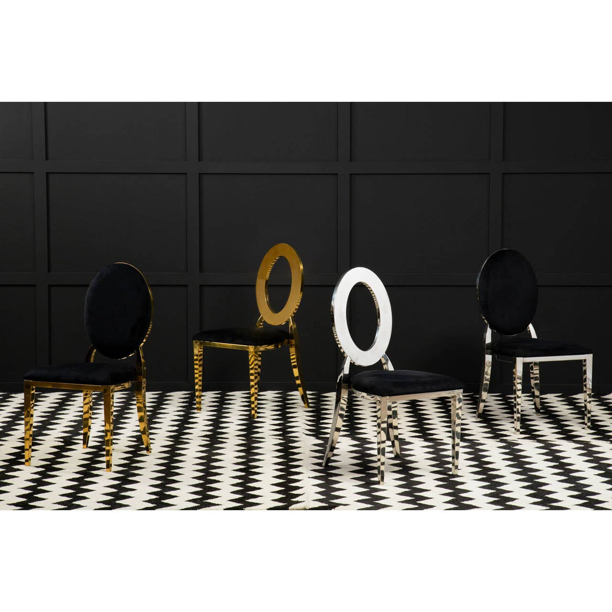 Sarita Stackable Silver Frame Dining Chair.