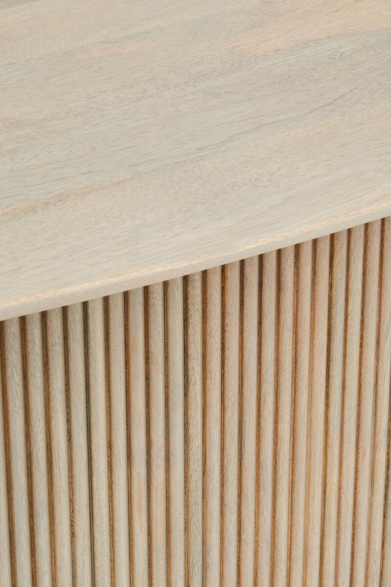 Torello Mango Wood Grey Finish Ridge Detail Oval Dining Table.