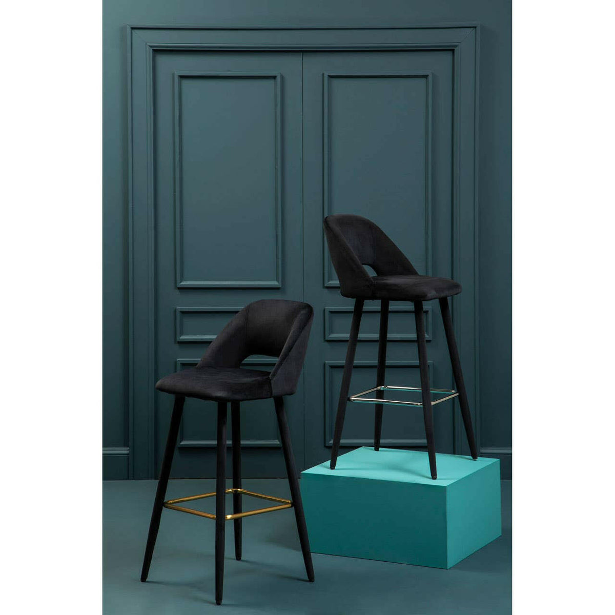 Warren Black Velvet Bar Chair.