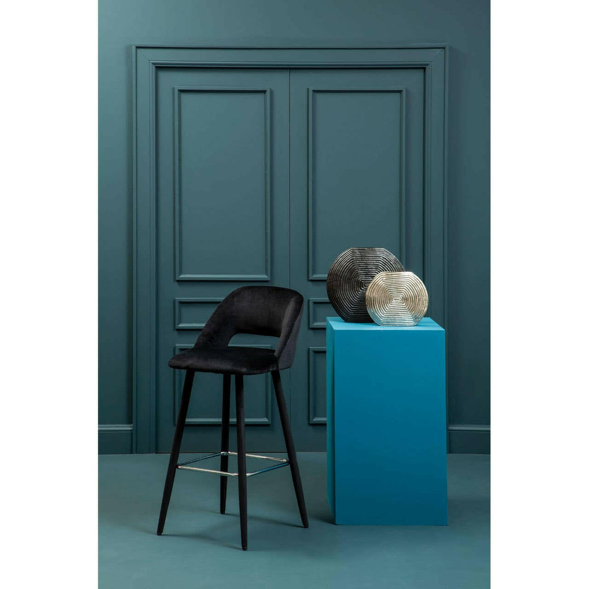 Warren Black Velvet Bar Chair.