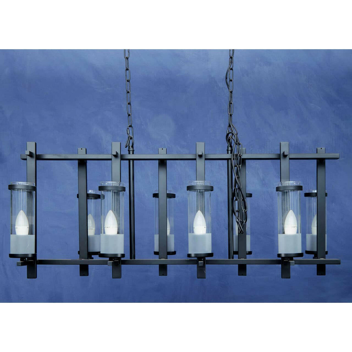 Aspen Iron And Glass Wide Pendant Light.