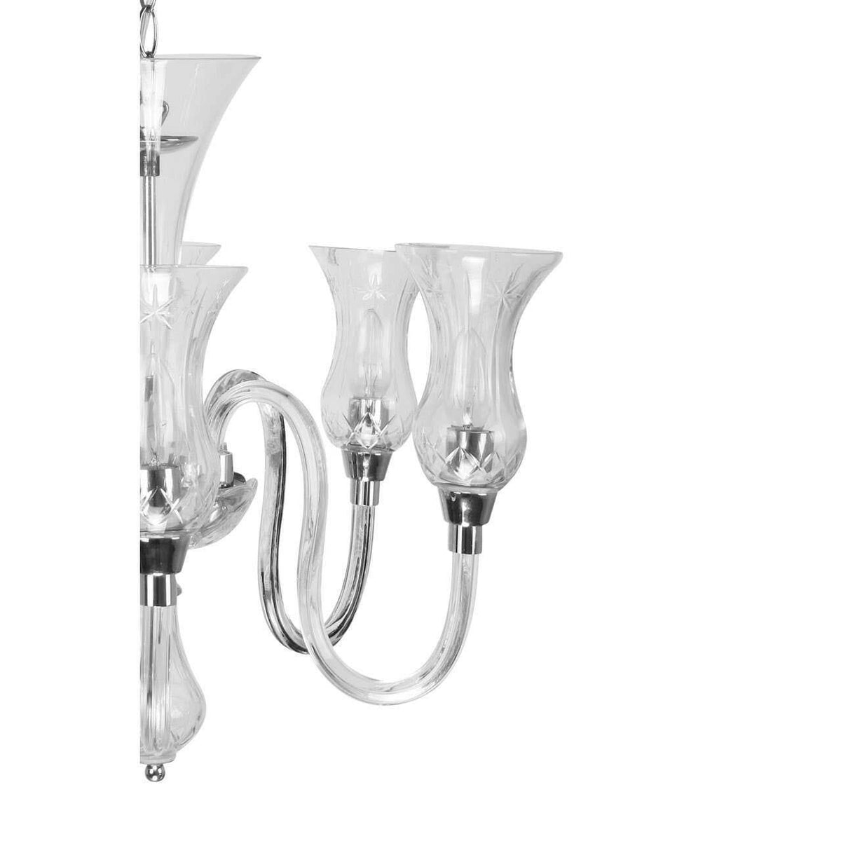 Glass And Chrome 6 Arm Chandelier.