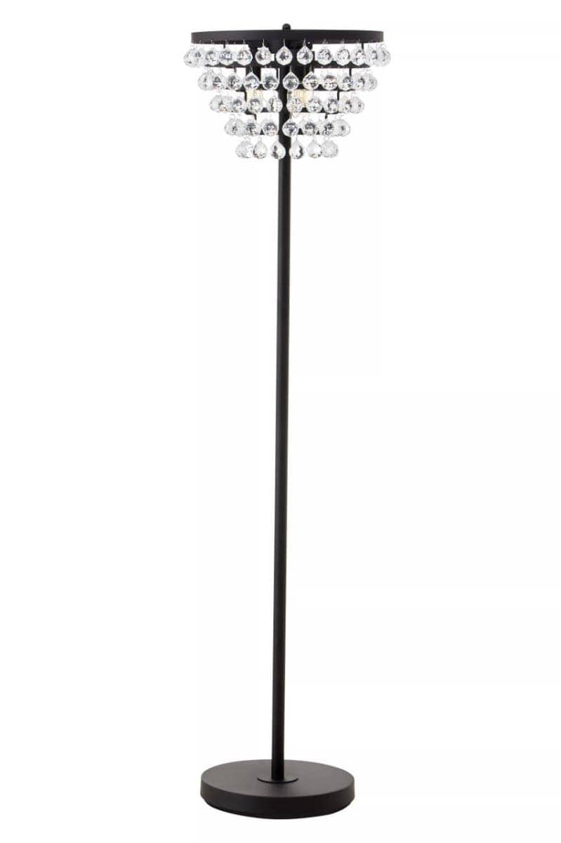 Hutchinson Clear Crystal Floor Lamp with Black Metal.