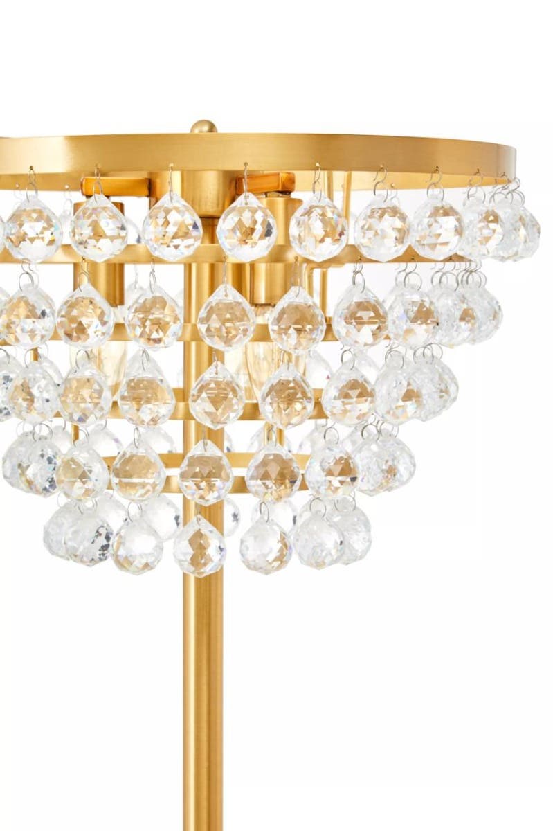 Hutchinson Clear Crystal Floor Lamp with Gold Metal.