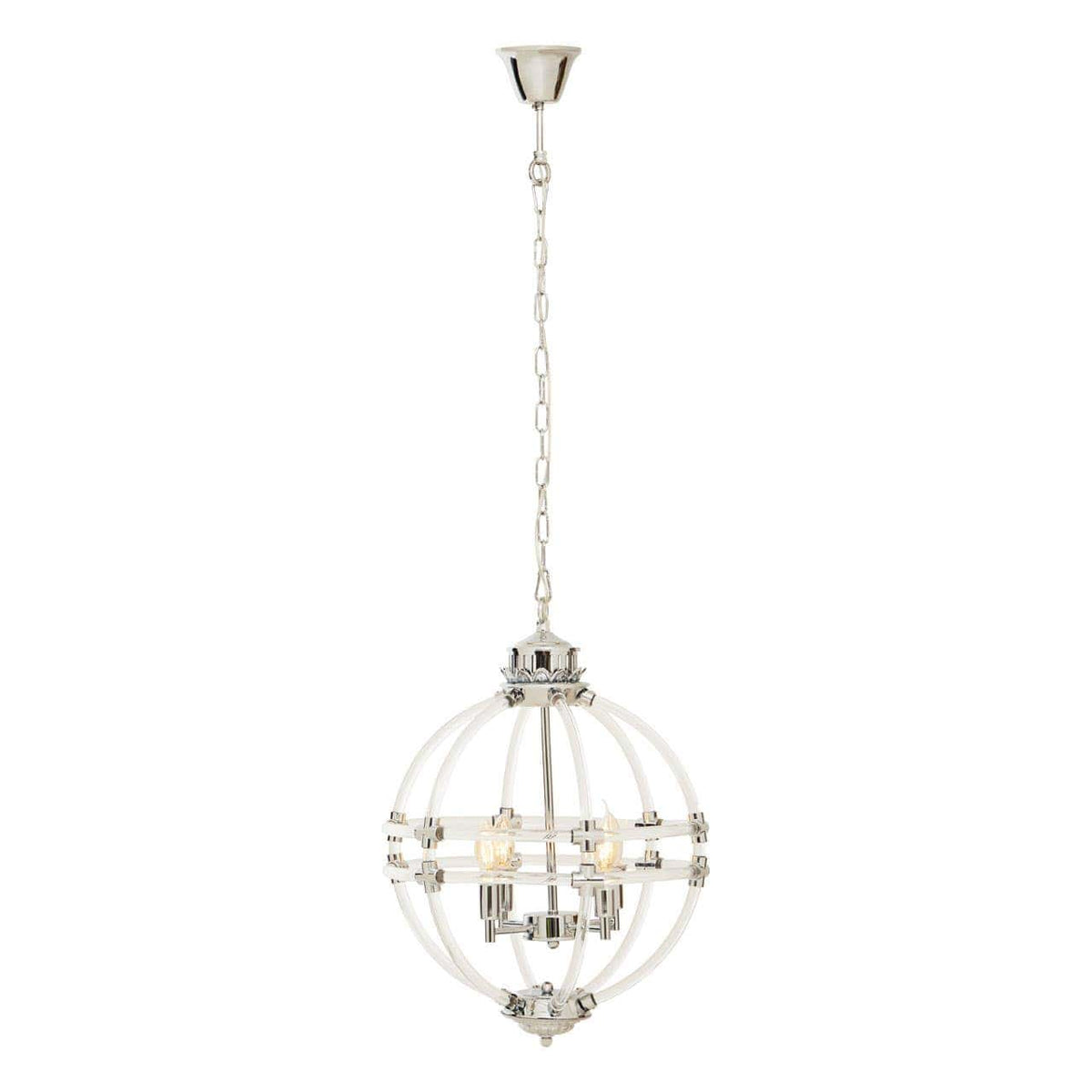 Karlo Pendant Light In Clear Acrylic And Chrome Finish.