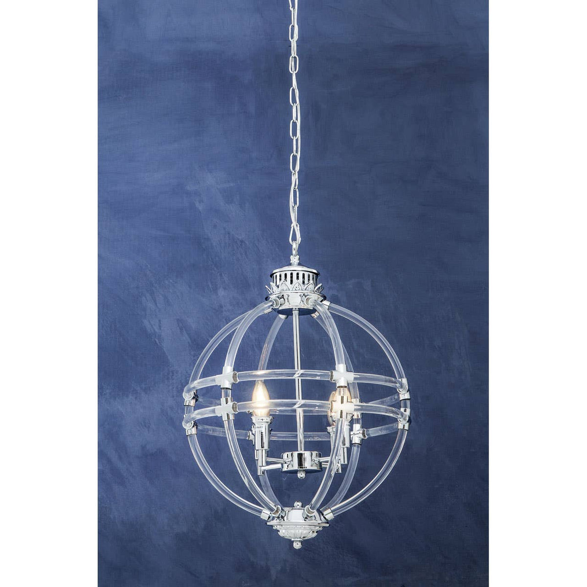 Karlo Pendant Light In Clear Acrylic And Chrome Finish.