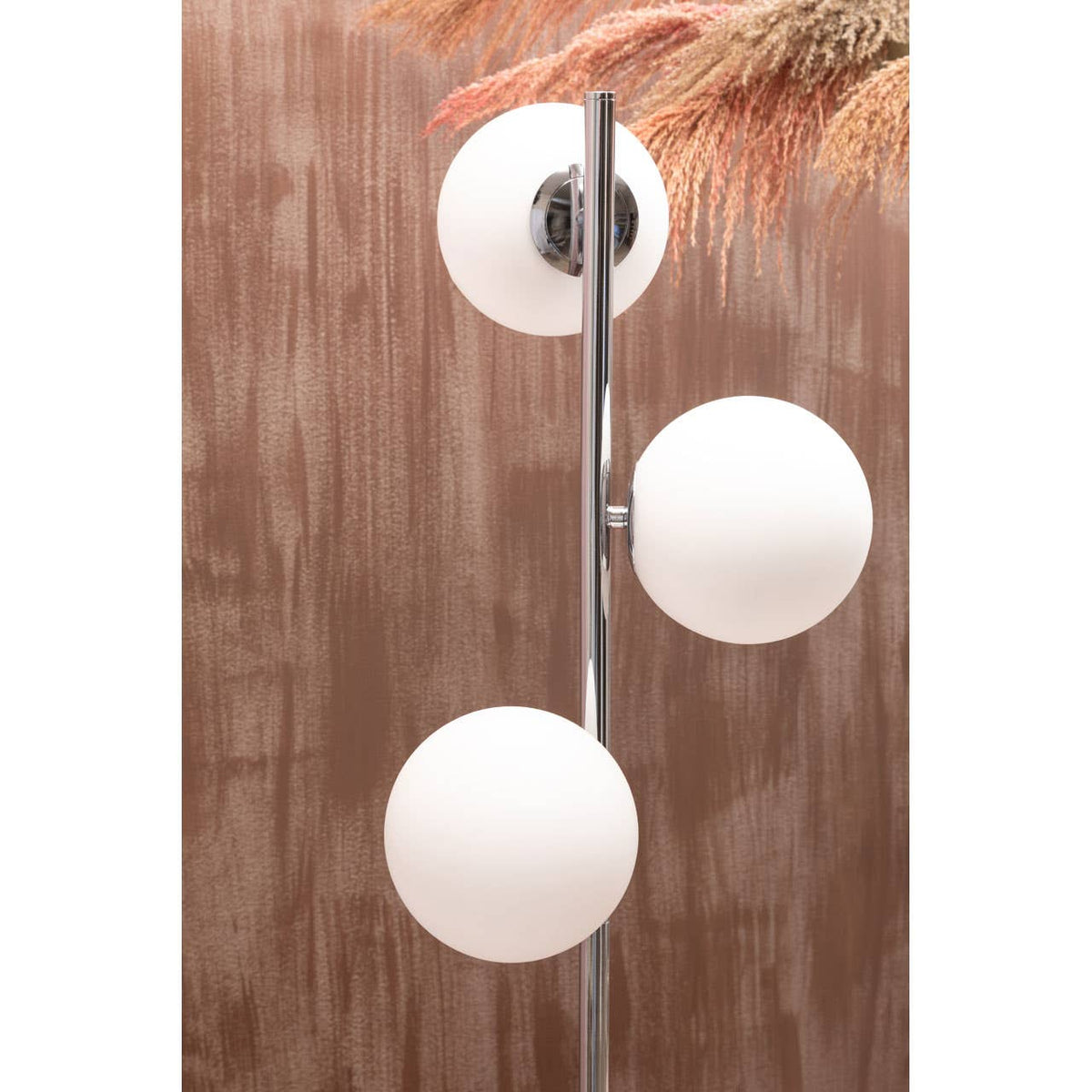 Karter Chrome Finish And White Glass Floor Lamp.