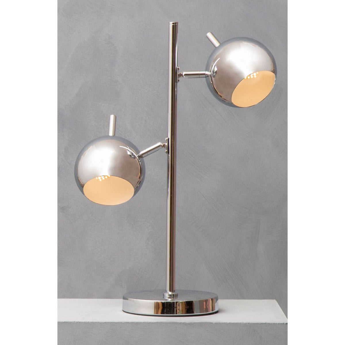 Karter Chrome Finish Table Lamp With Two Lights.