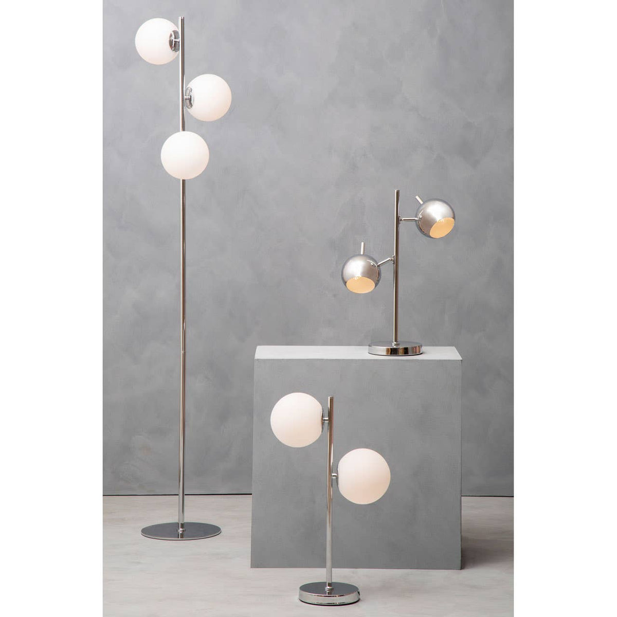 Karter Chrome Finish Table Lamp With Two Lights.