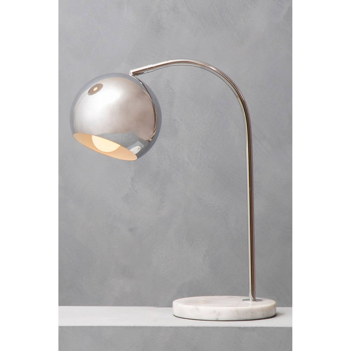 Karter Chrome Finish Table Lamp With White Base.