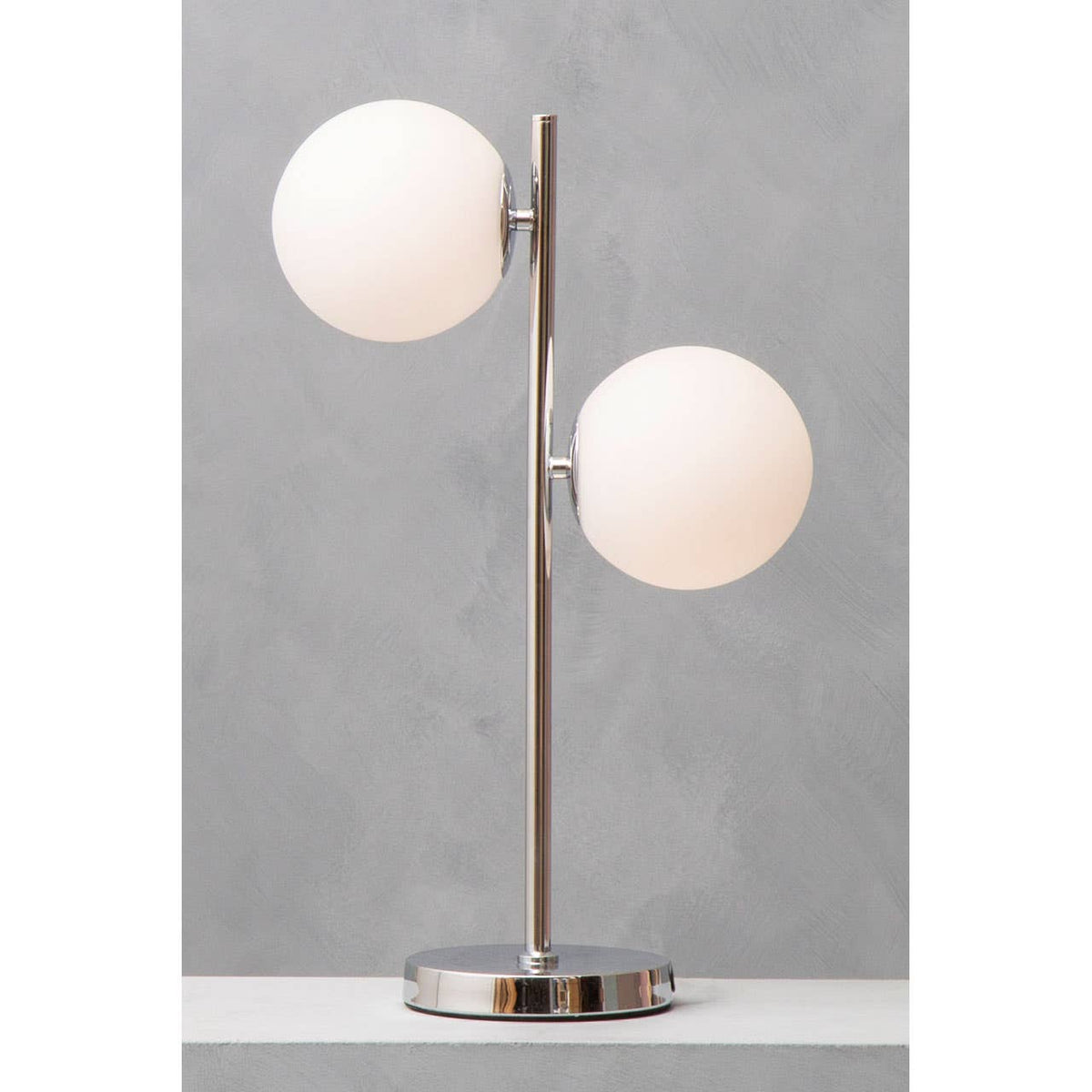 Karter White Glass With Chrome Table Lamp.
