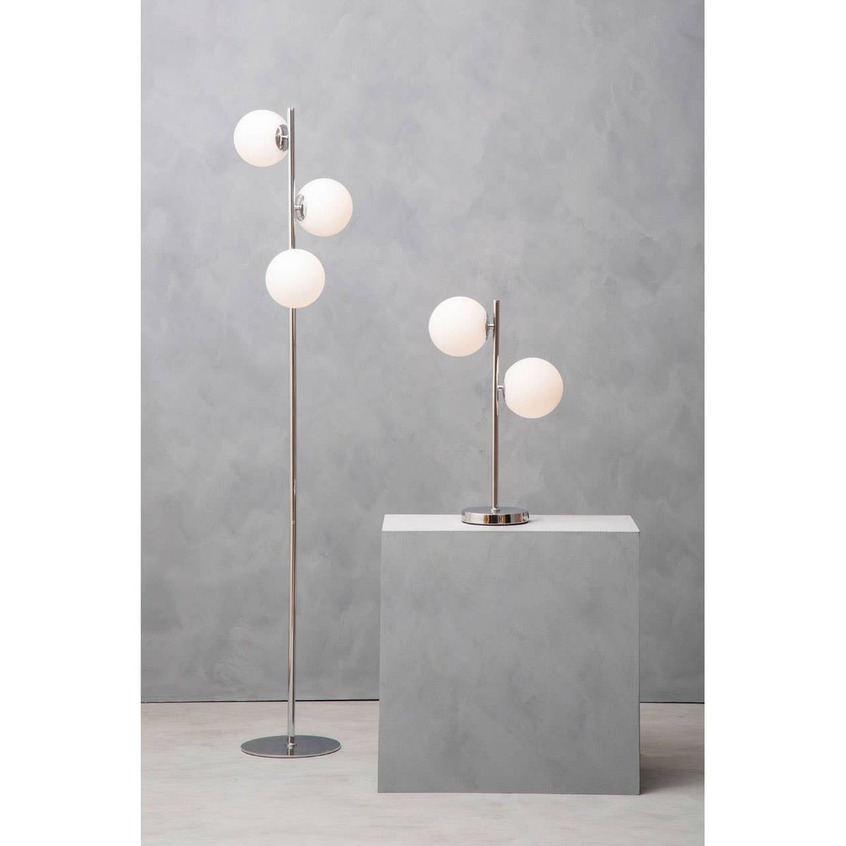 Karter White Glass With Chrome Table Lamp.