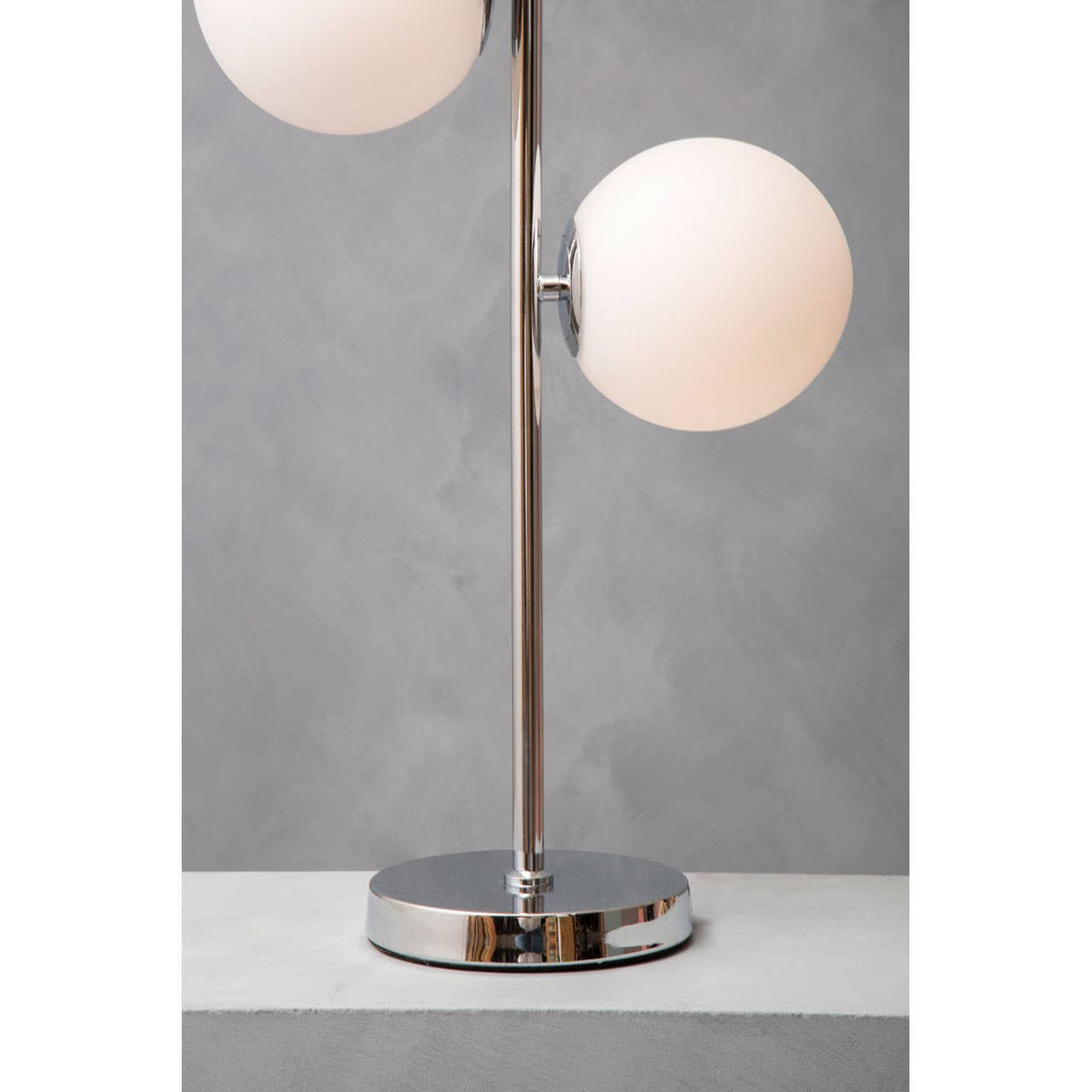 Karter White Glass With Chrome Table Lamp.