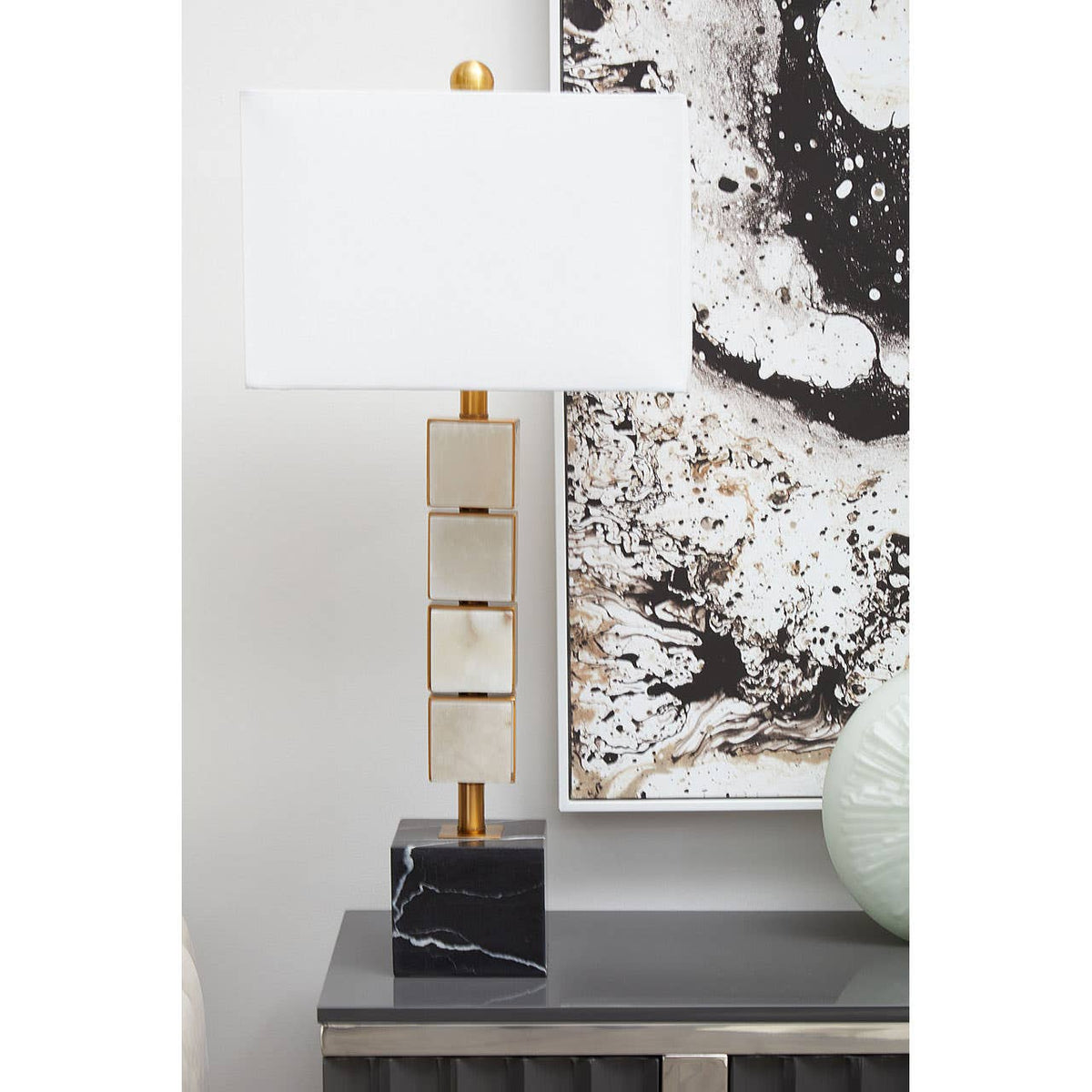 Marmo White Fabric Shade Table Lamp.