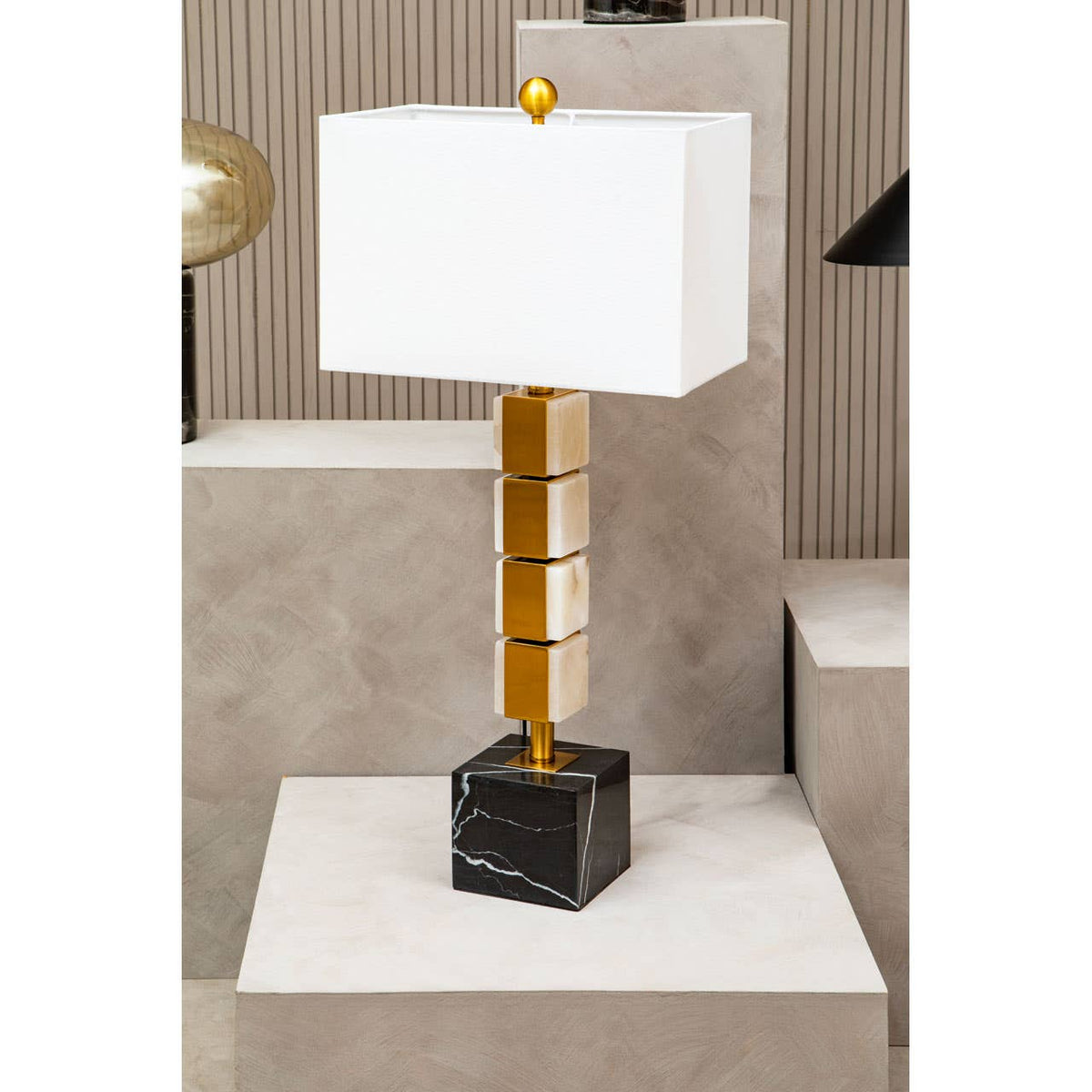 Marmo White Fabric Shade Table Lamp.