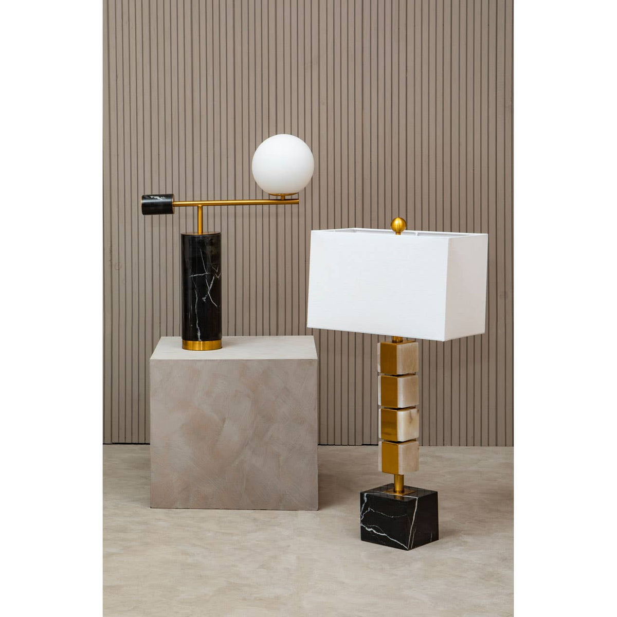 Marmo White Fabric Shade Table Lamp.