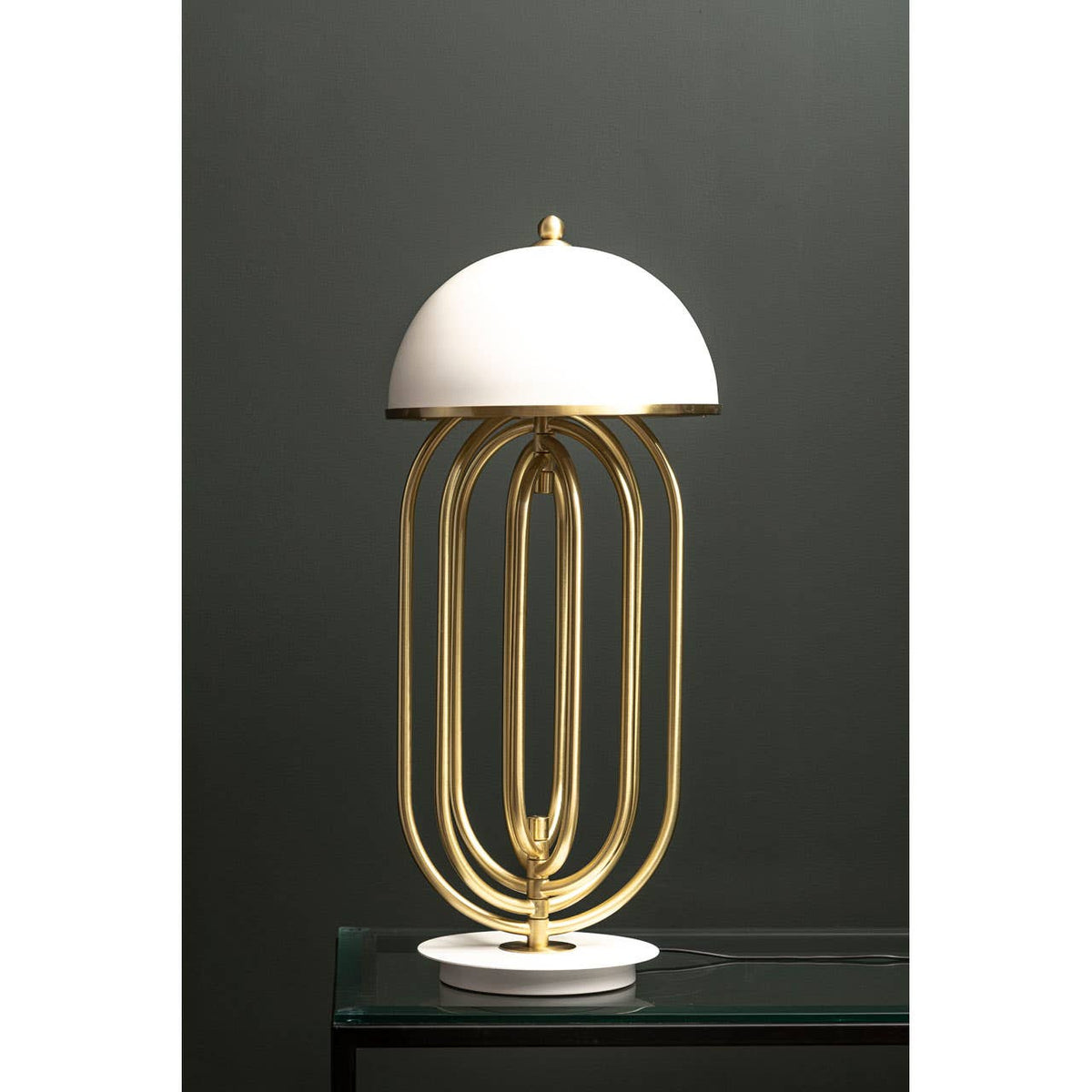 Metropolis Table Lamp With White Shade.