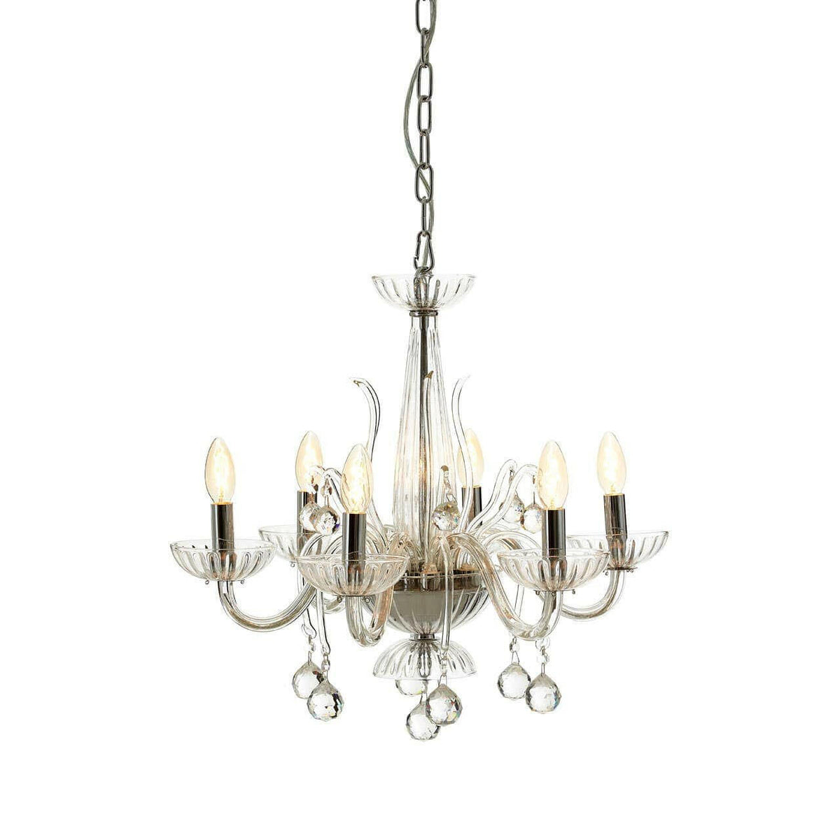 Murano 6 Bulb Clear Crystal Chandelier.
