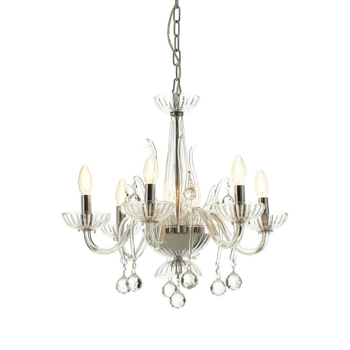 Murano 6 Bulb Clear Crystal Chandelier.