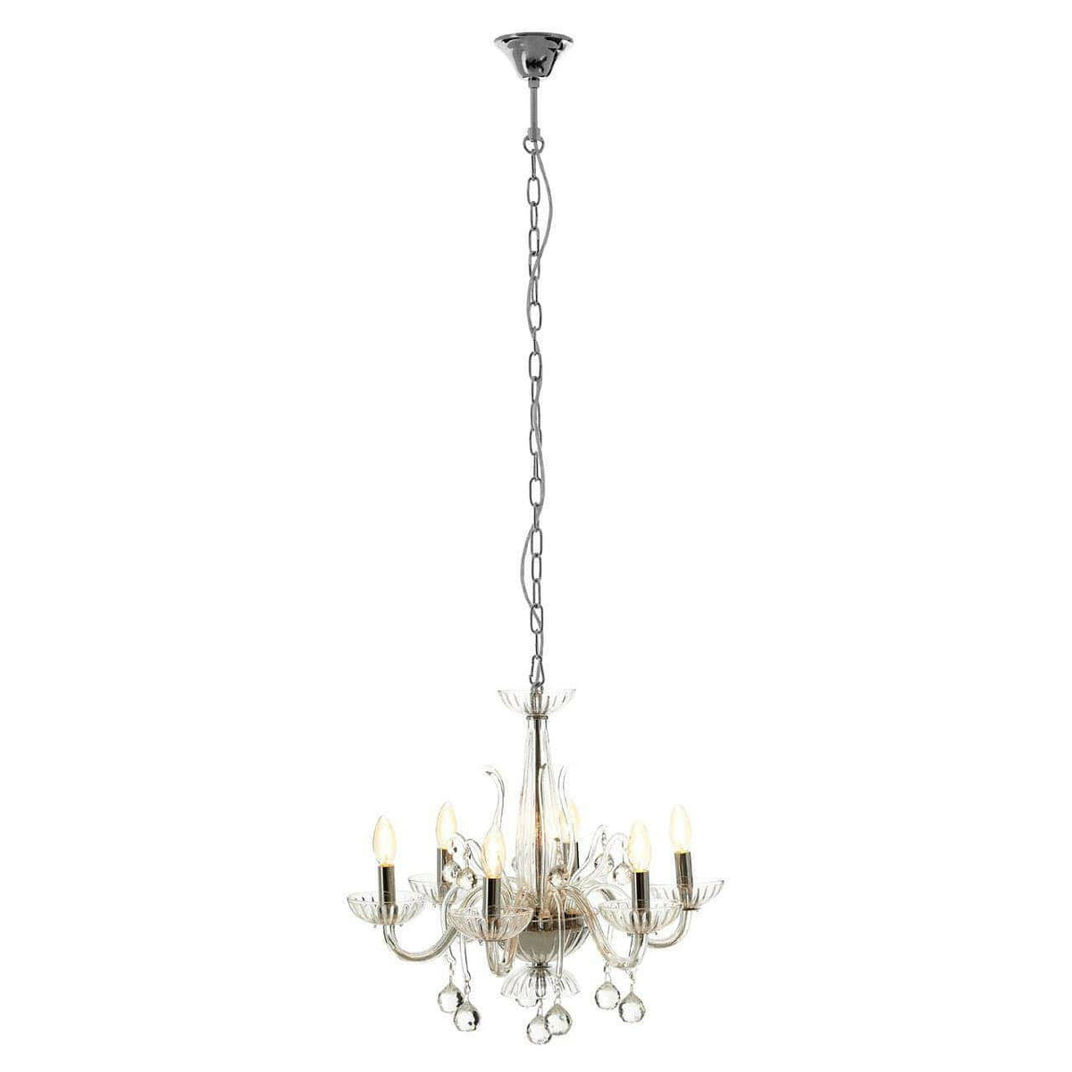 Murano 6 Bulb Clear Crystal Chandelier.