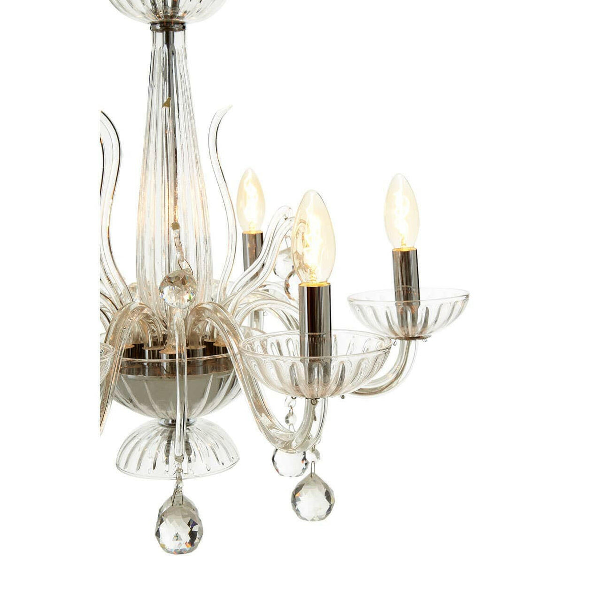 Murano 6 Bulb Clear Crystal Chandelier.