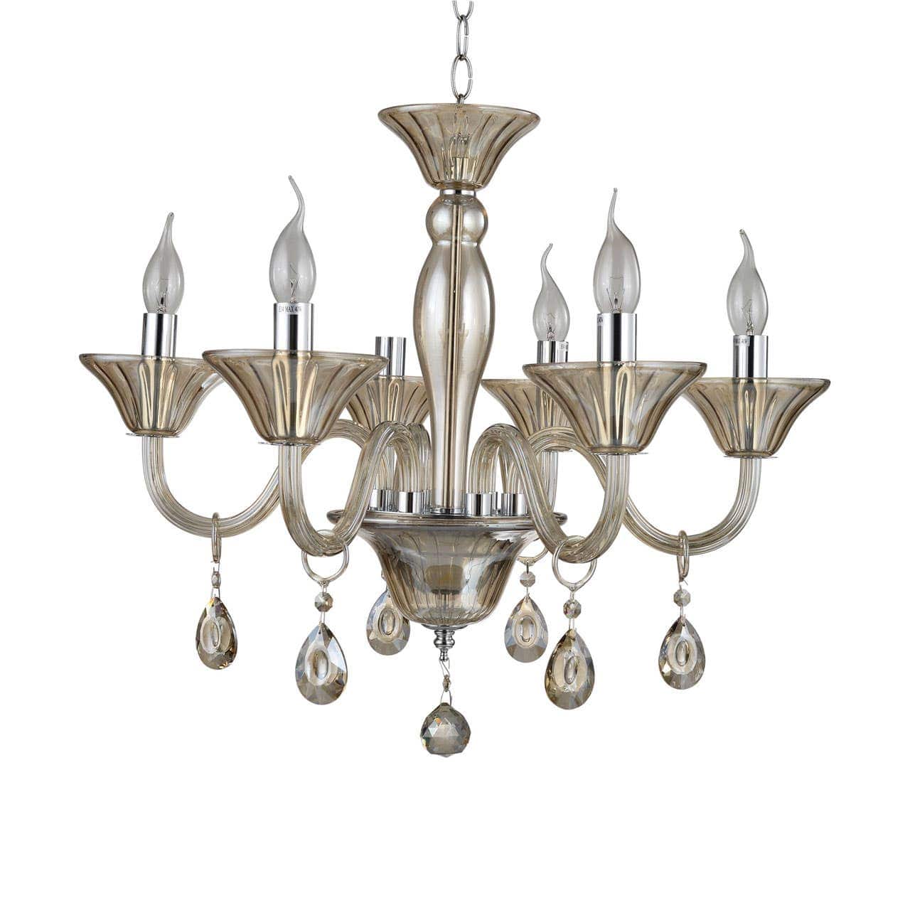 Noosa & Co. Lighting Murano 6 Bulb Cognac Crystal Chandelier House of Isabella UK