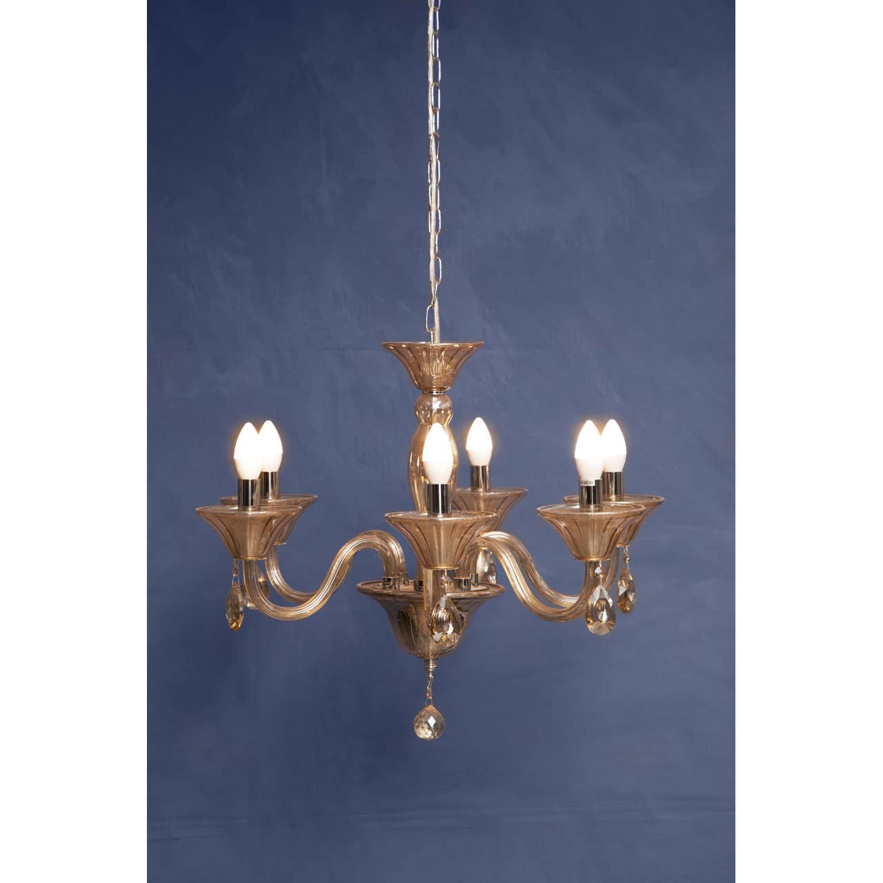 Noosa & Co. Lighting Murano 6 Bulb Cognac Crystal Chandelier House of Isabella UK