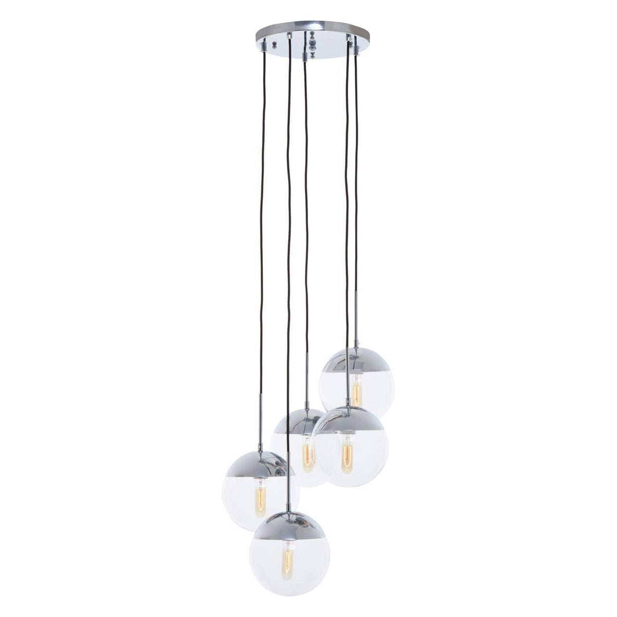 Revive Chrome Finish Five Pendant Lights.