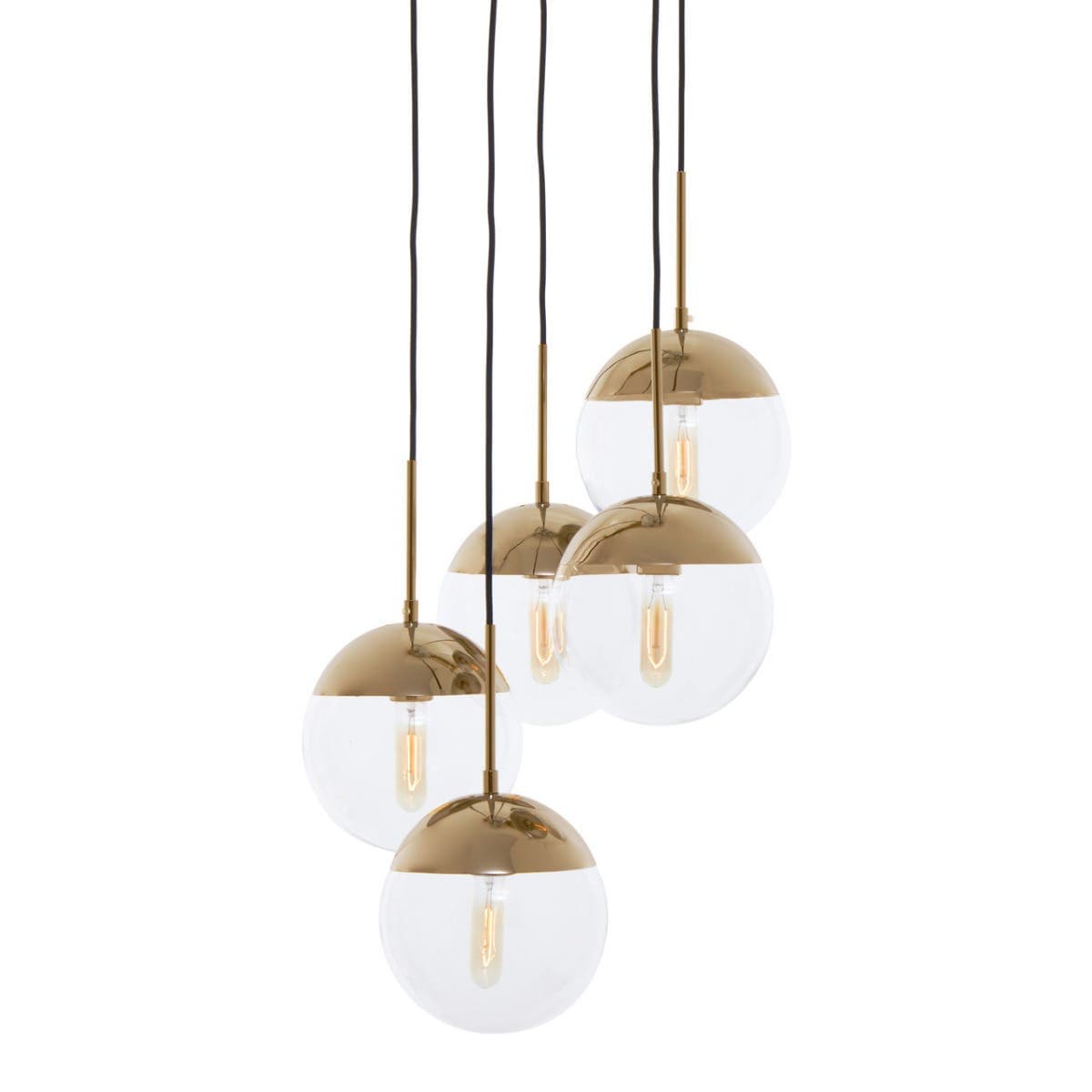 Revive Gold Finish Five Pendant Lights.