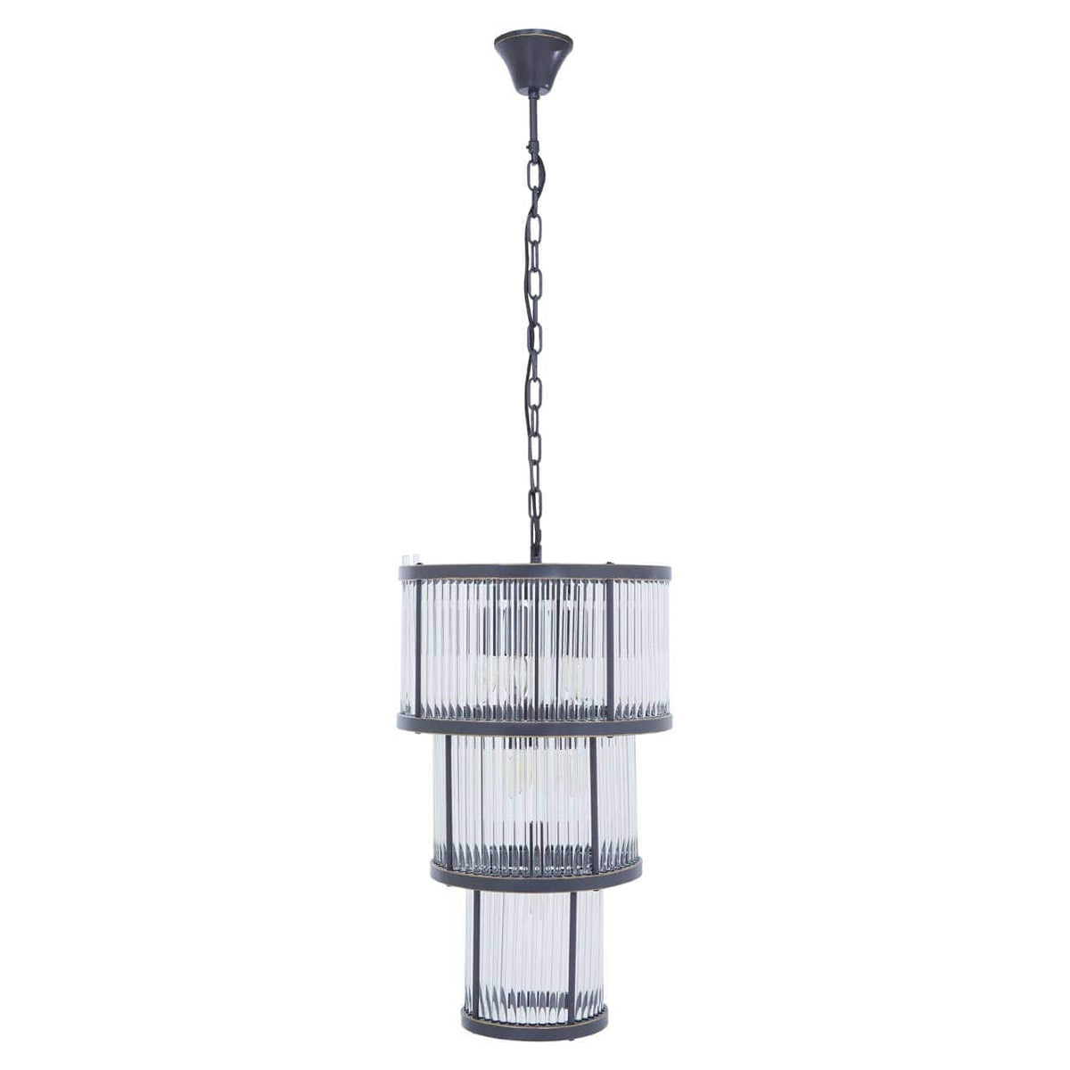 Salasco 3 Tier Black Finish Glass Chandelier.