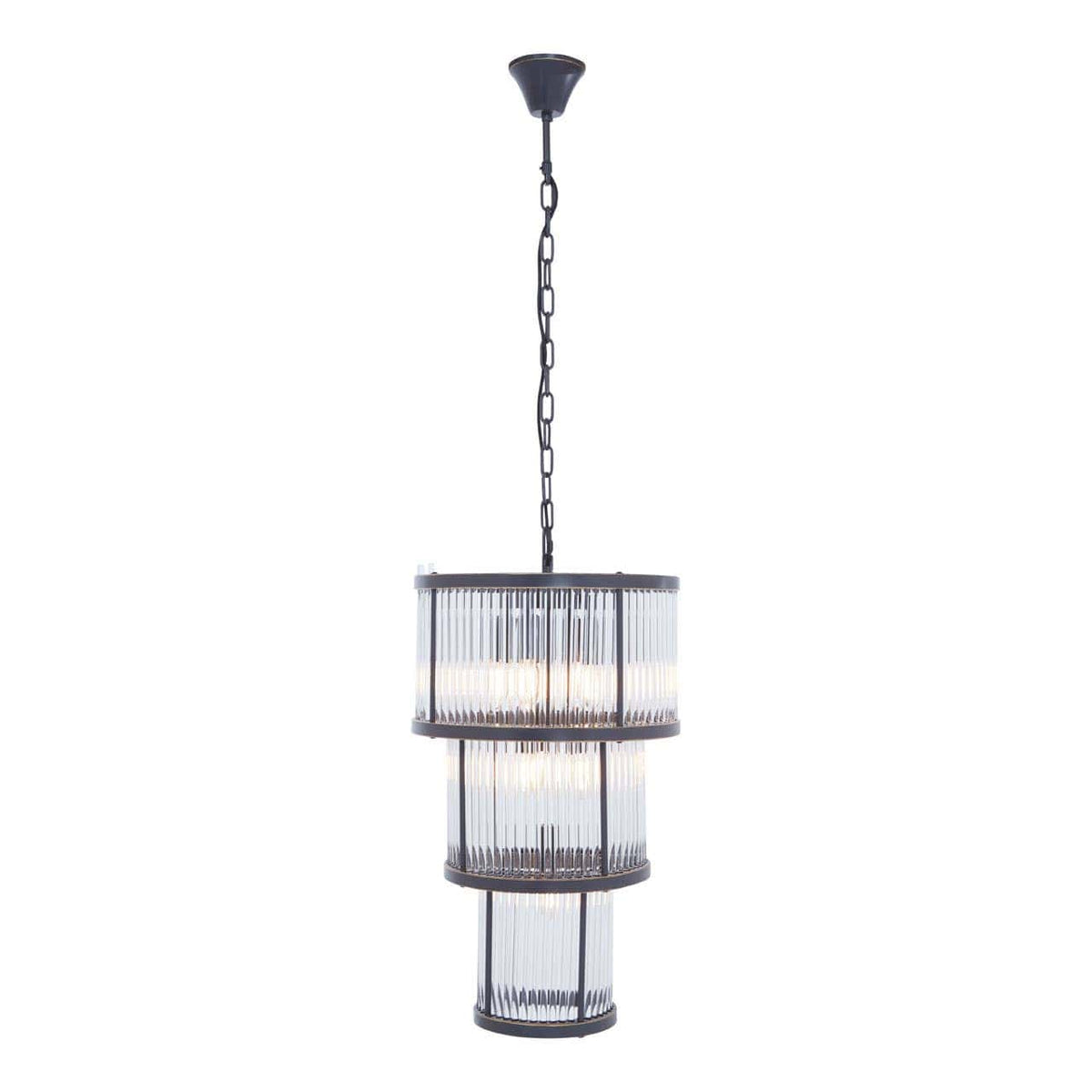 Salasco 3 Tier Black Finish Glass Chandelier.