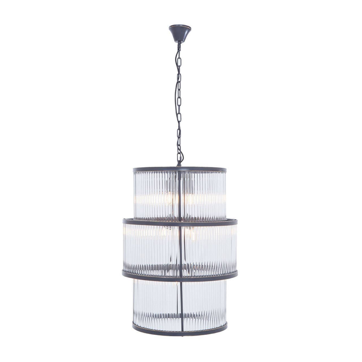Salasco Black Finish 3 Tiered Glass Chandelier.