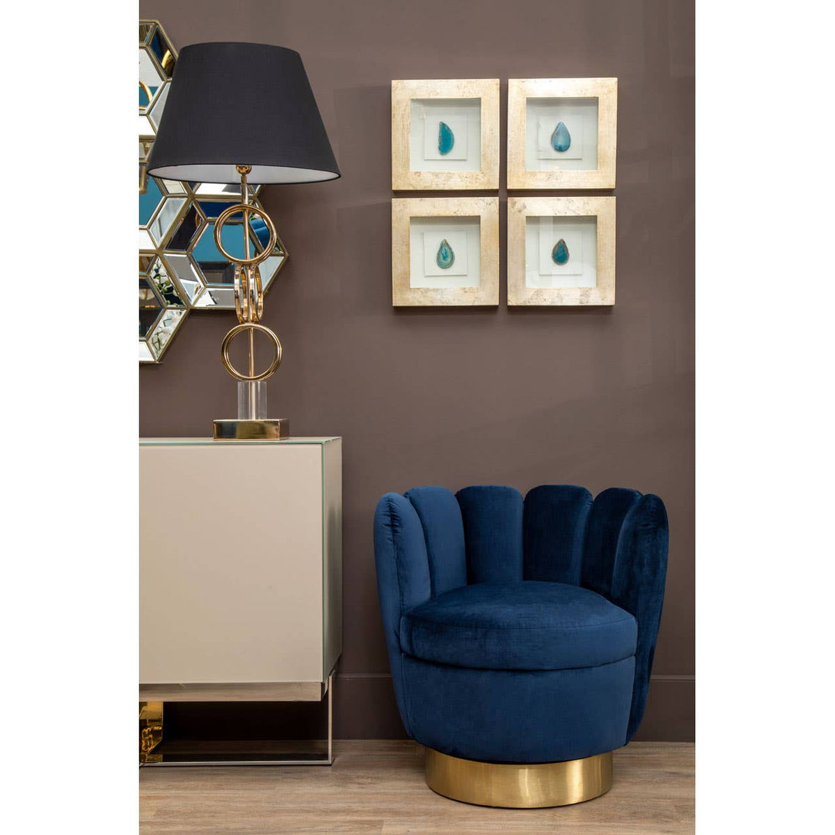 Skye Gold Finish Table Lamp with Dual Ring Base.