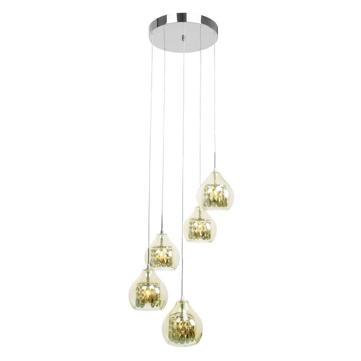 Smoked Glass And Chrome 5 Pendant Light.