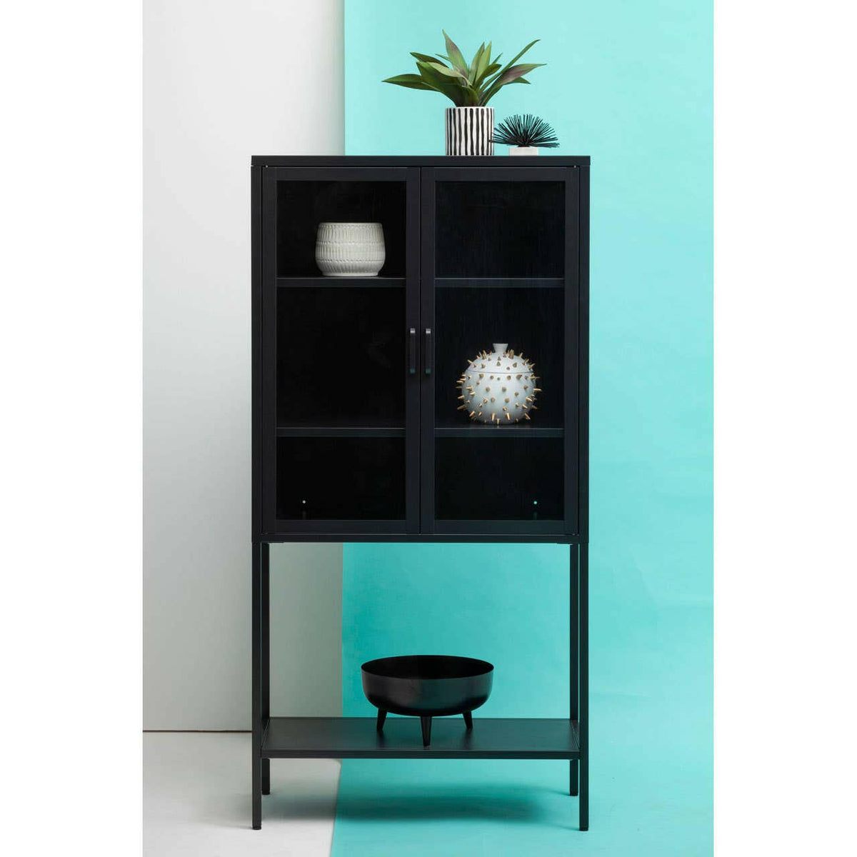 Acier Two Door Black Cabinet With Shelf.