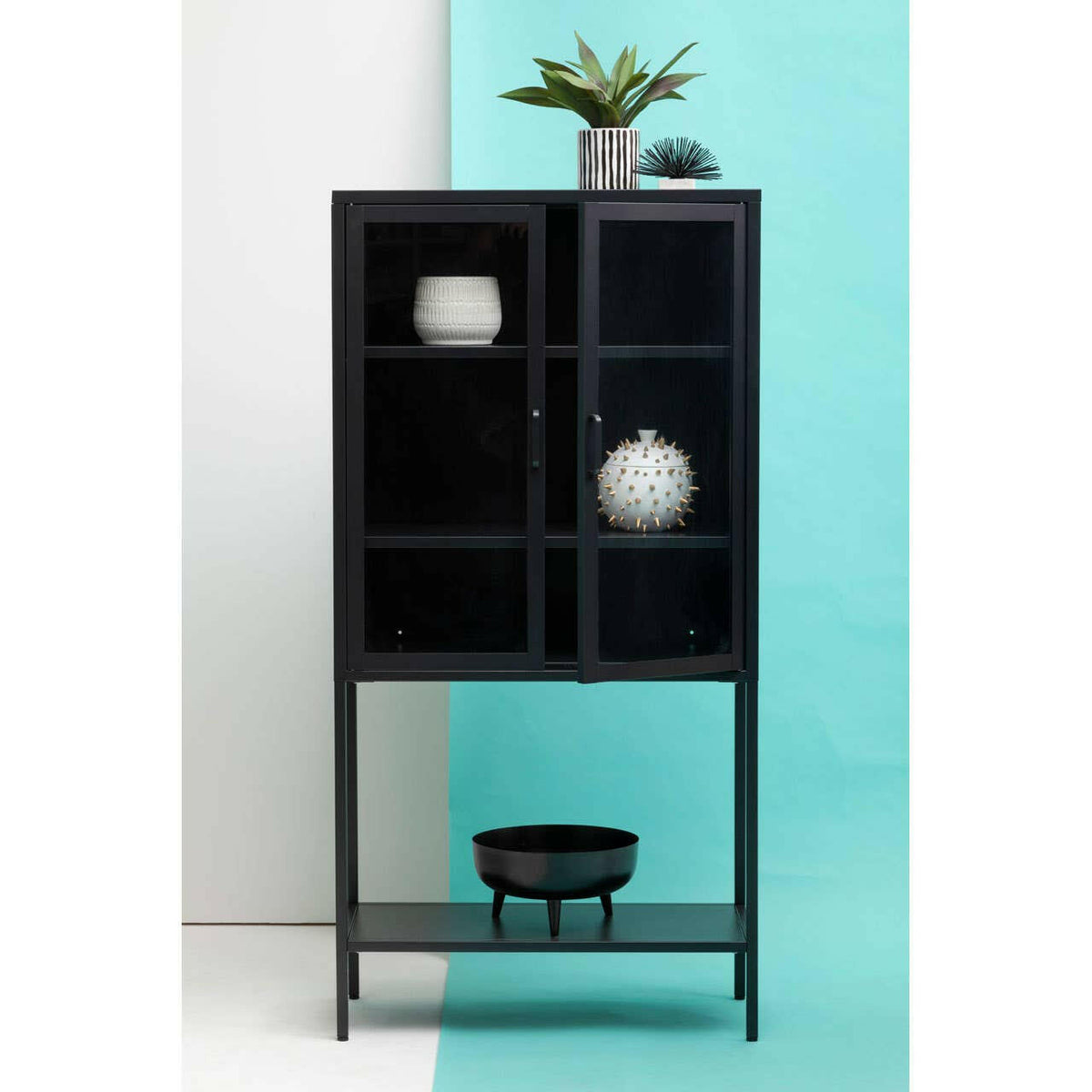 Acier Two Door Black Cabinet With Shelf.