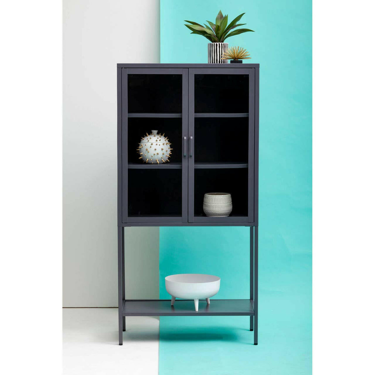 Acier Two Door Grey Cabinet With Shelf.