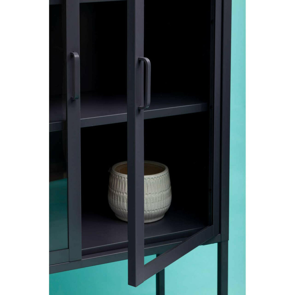 Acier Two Door Grey Cabinet With Shelf.