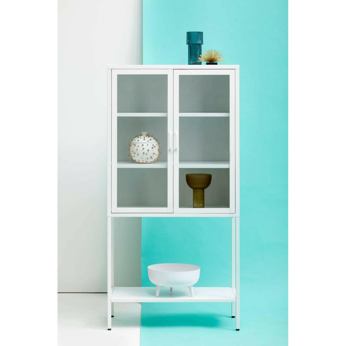 Acier Two Door White Cabinet With Shelf.