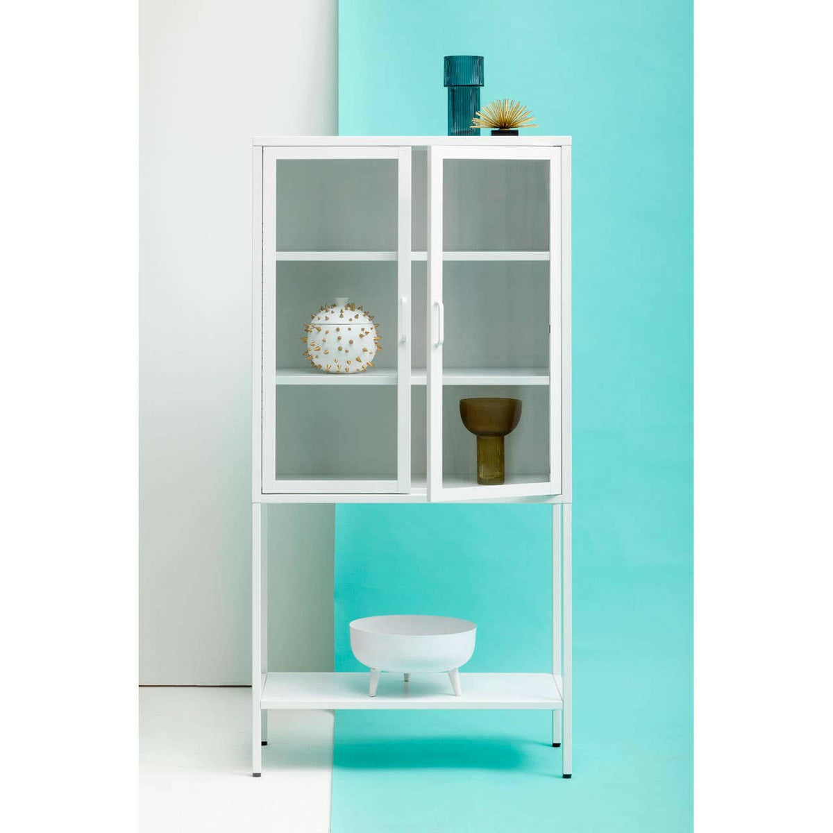 Acier Two Door White Cabinet With Shelf.