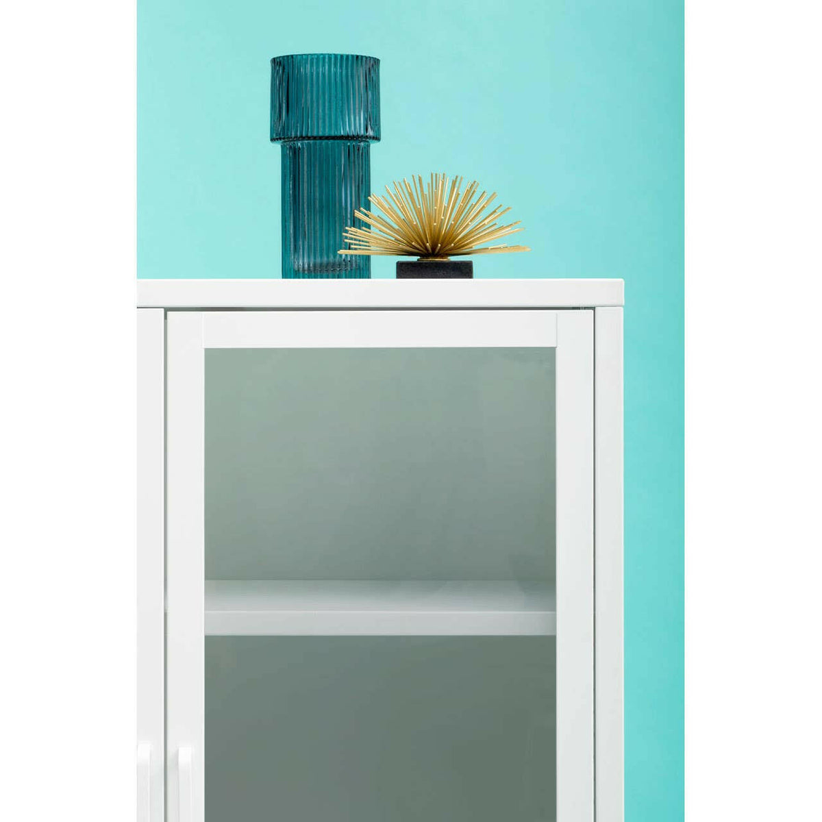 Acier Two Door White Cabinet With Shelf.