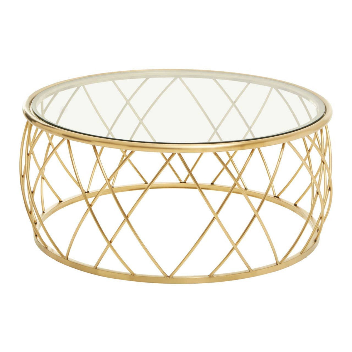 Noosa & Co. Living Ackley Gold Round Coffee Table with Clear Glass House of Isabella UK