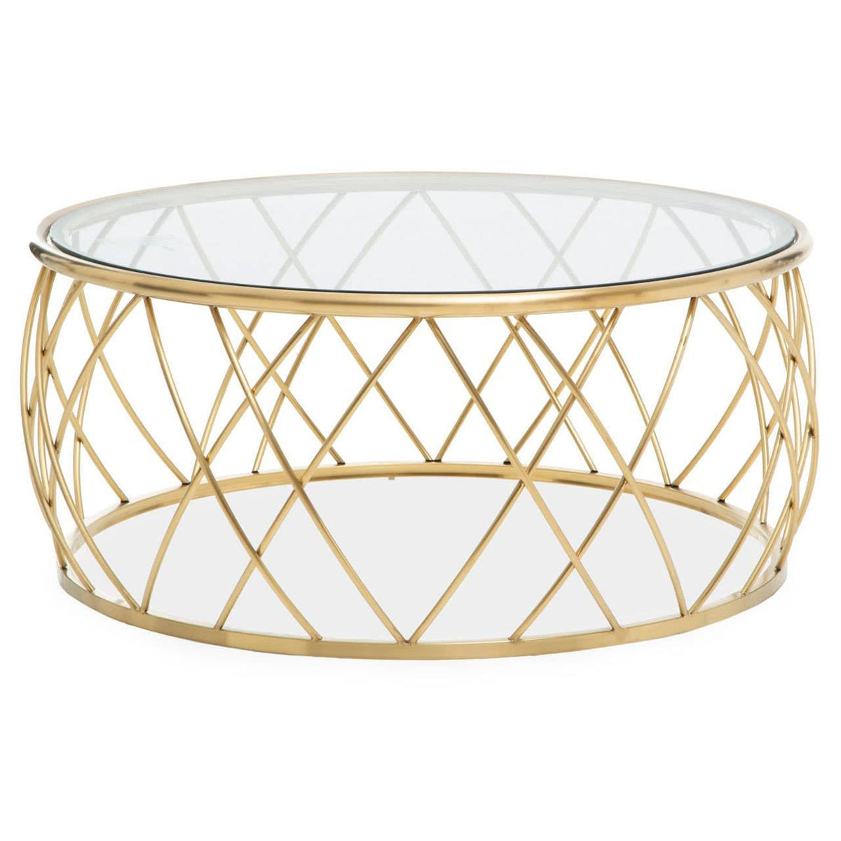 Noosa & Co. Living Ackley Gold Round Coffee Table with Clear Glass House of Isabella UK